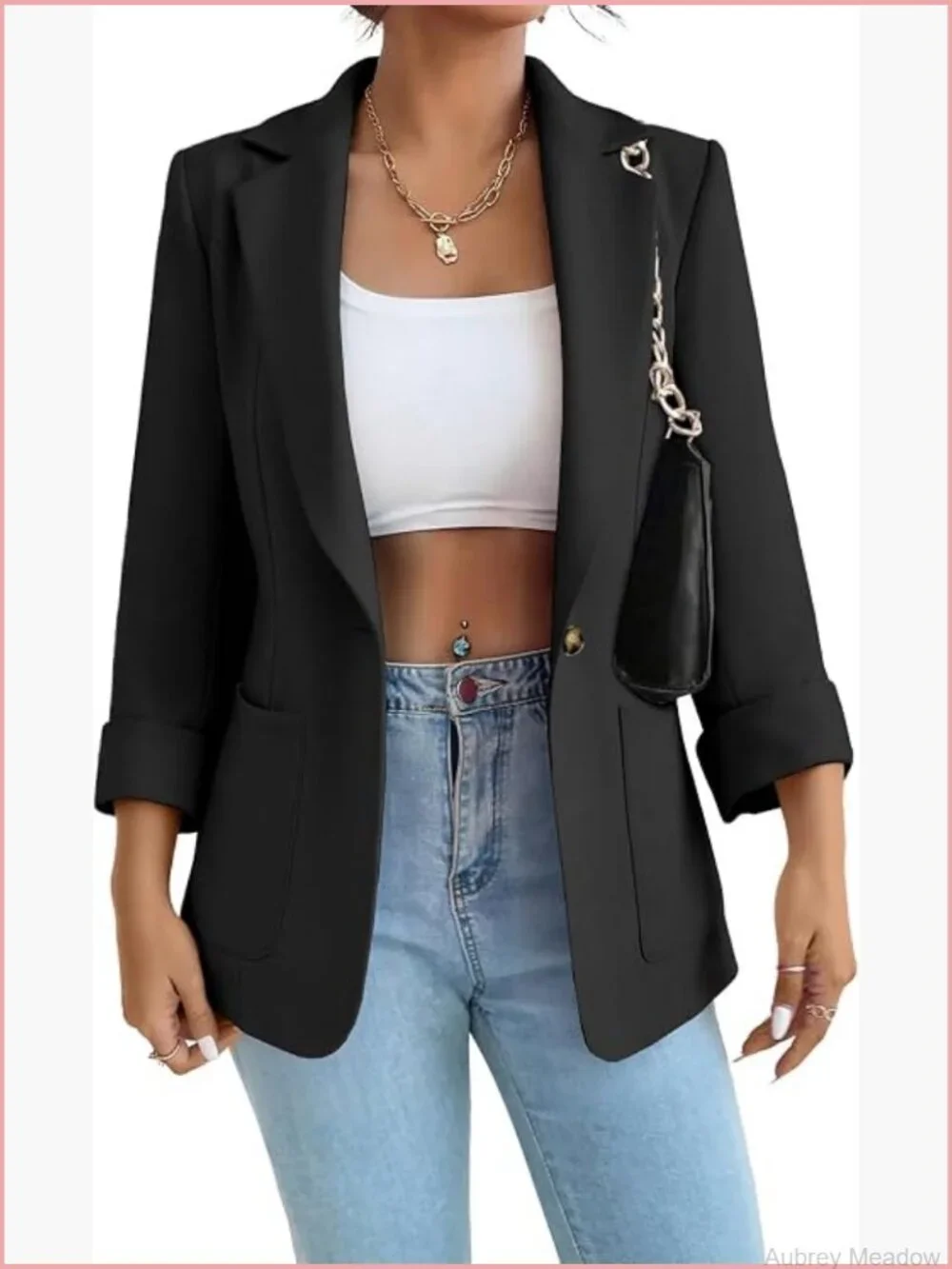 Stretch Blazer Jacket Long Sleeve Notch Collar Pockets Work Office